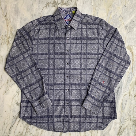 NWT Robert Graham men/'s size M long sleeve button down shirt,geometric pattern